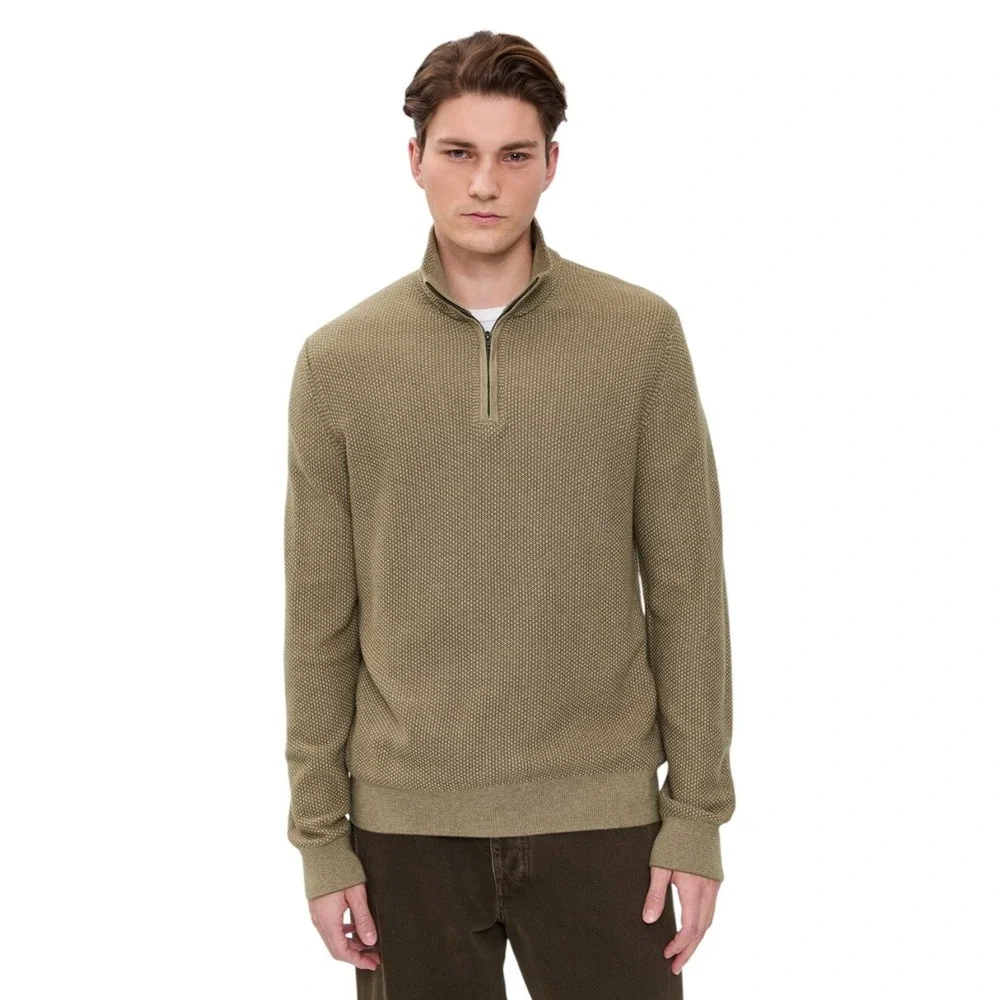 Vince Geo Jacquard Quarter Zip Wool Cashmere Blend Sweater Teton/River Sand Sz M